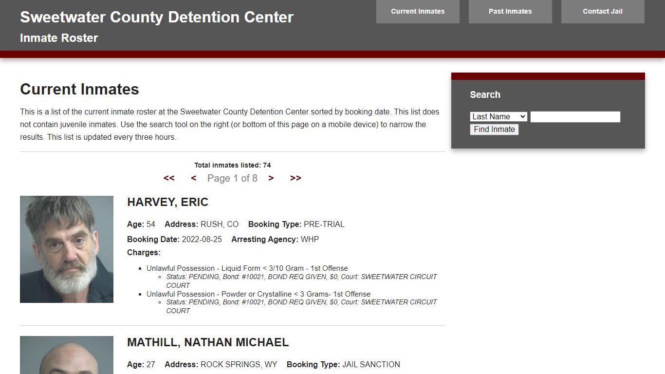 Jail Roster - sweetwater911.org